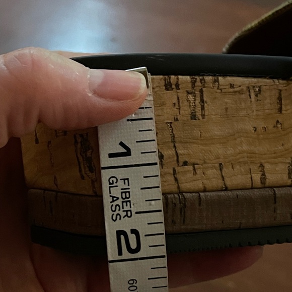 Naturalizer Kirstin Stripe Cork Platform Shoe Wedge Sandal yellow tan mule sz 9 - Picture 14 of 16